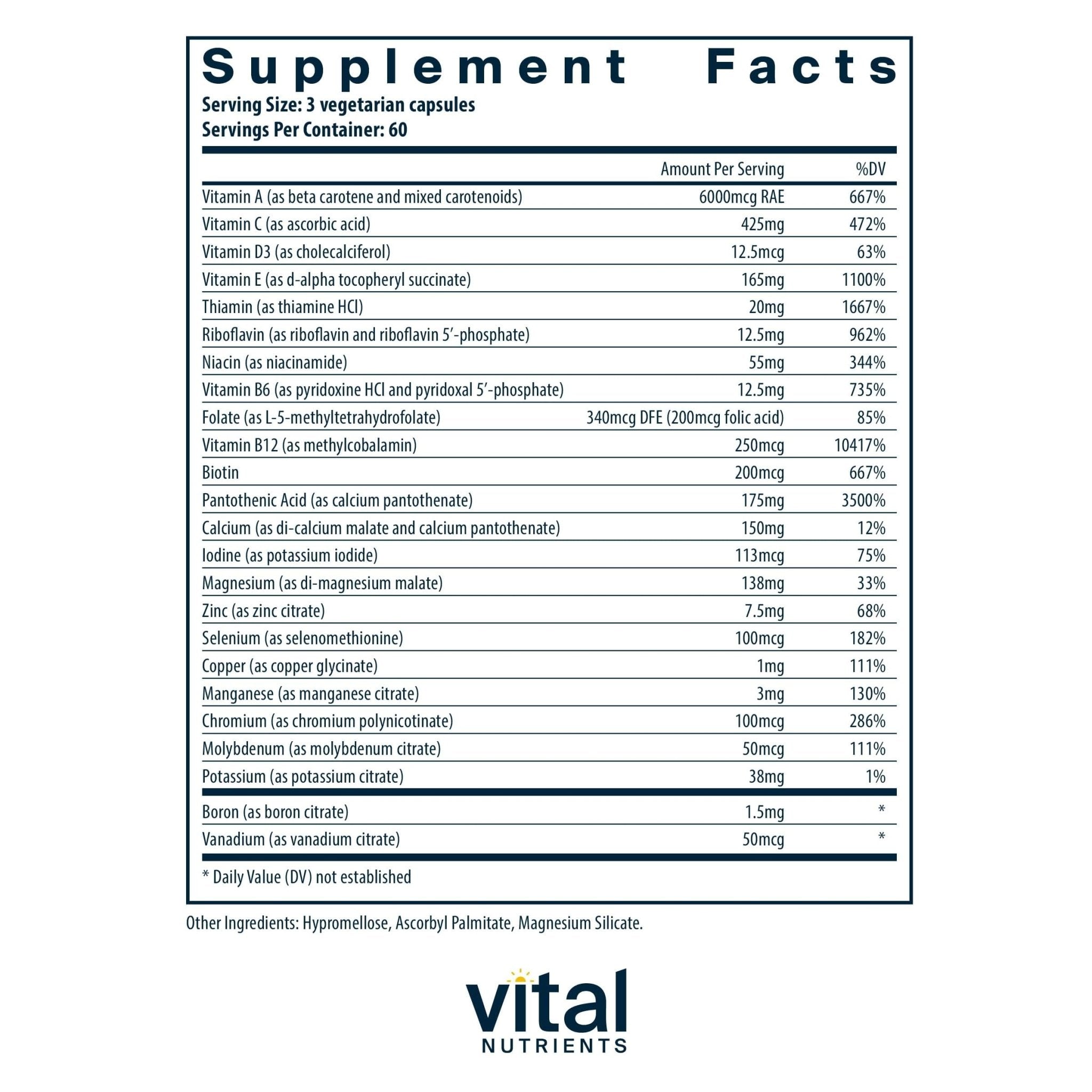 Vital Nutrients - Multi-Nutrients 2 - Citrate/Malate Formula (with Copper and Without Iron) - Multi-Vitamin/Mineral, Potent Antioxidants, Gentle Bioavailable Form - 180 Vegetarian Capsules per Bottle - TrustMedUSA