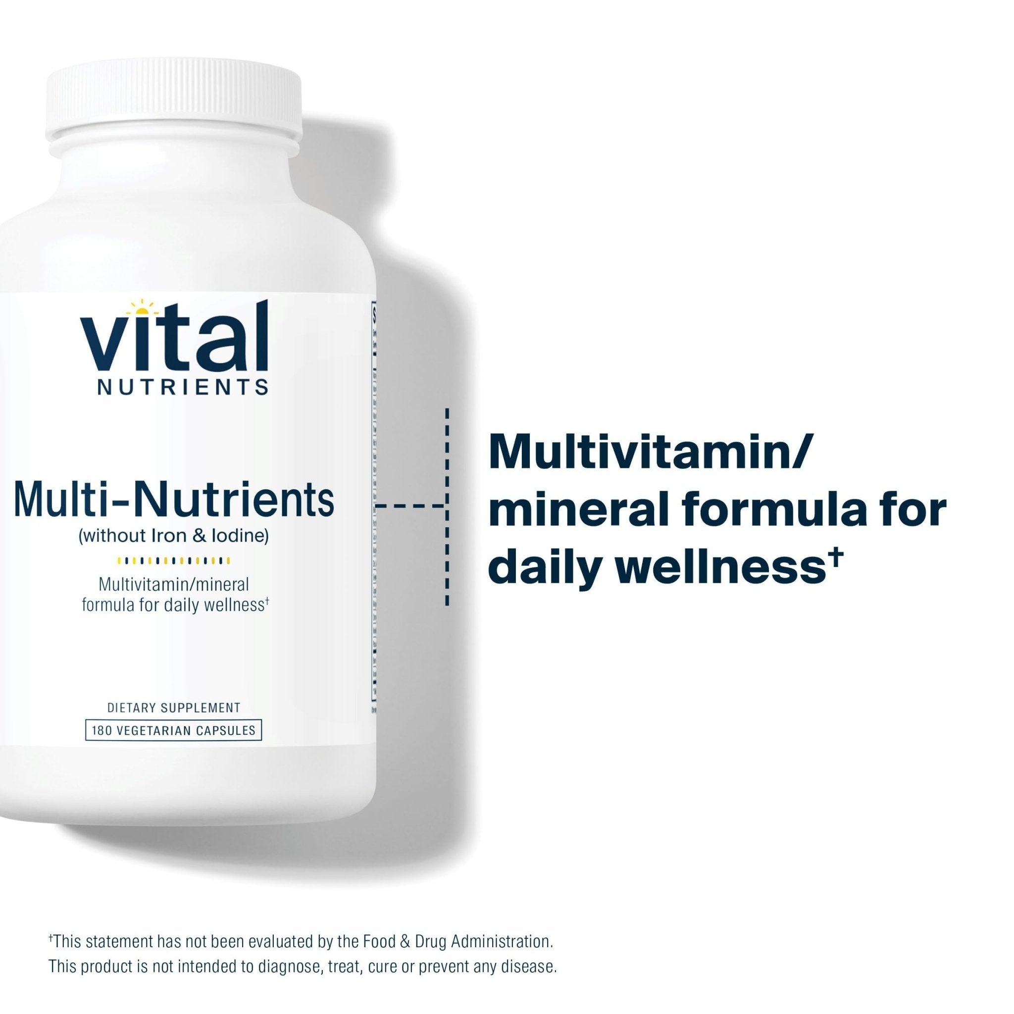 Vital Nutrients Multi-Nutrients (No Iron or Iodine) - Comprehensive Vegetarian Daily Multivitamin and Mineral Formula with Potent Antioxidants* - Gluten, Dairy, Soy Free - Non-GMO - 180 Capsules - TrustMedUSA