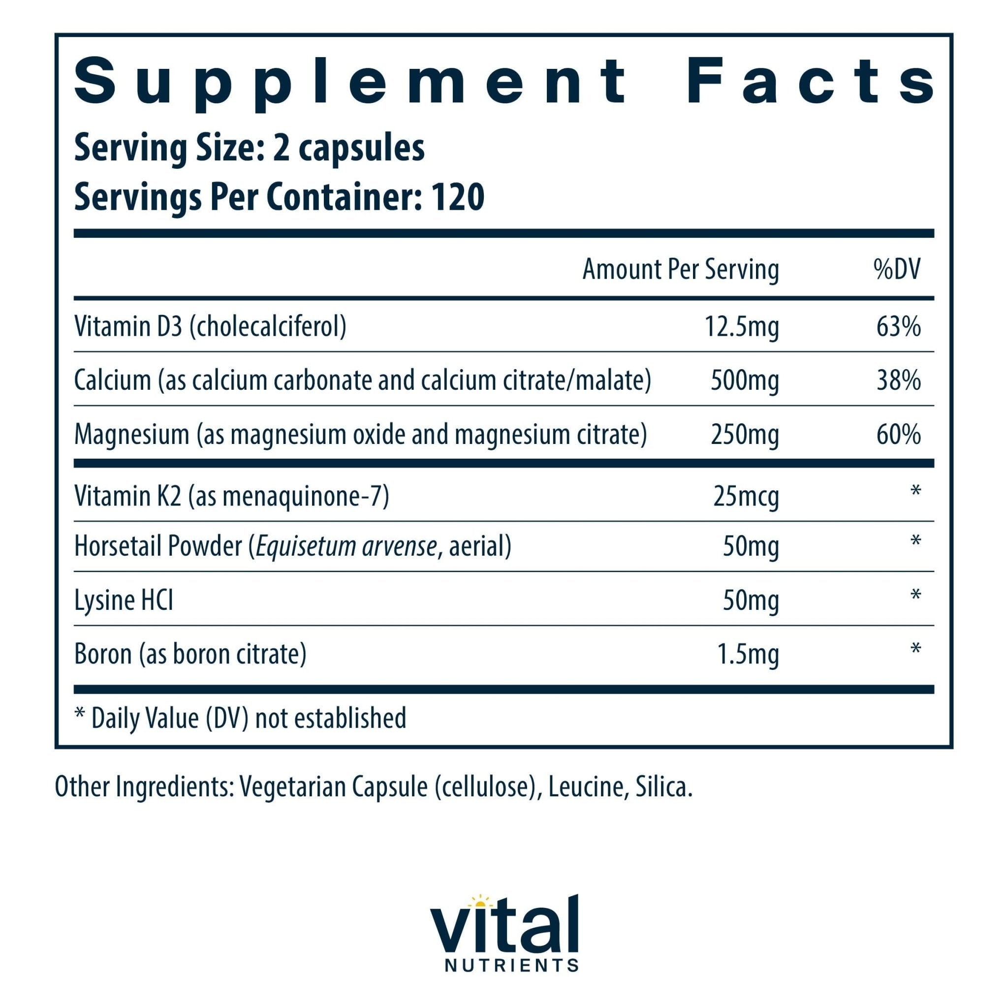 Vital Nutrients Osteo-Nutrients II - Vitamin K2 + D3, Calcium, Boron, and Magnesium for Bone Strength* - Healthy Heart Support - Vegetarian Supplement - Gluten, Dairy, Soy Free - 240 Capsules - TrustMedUSA