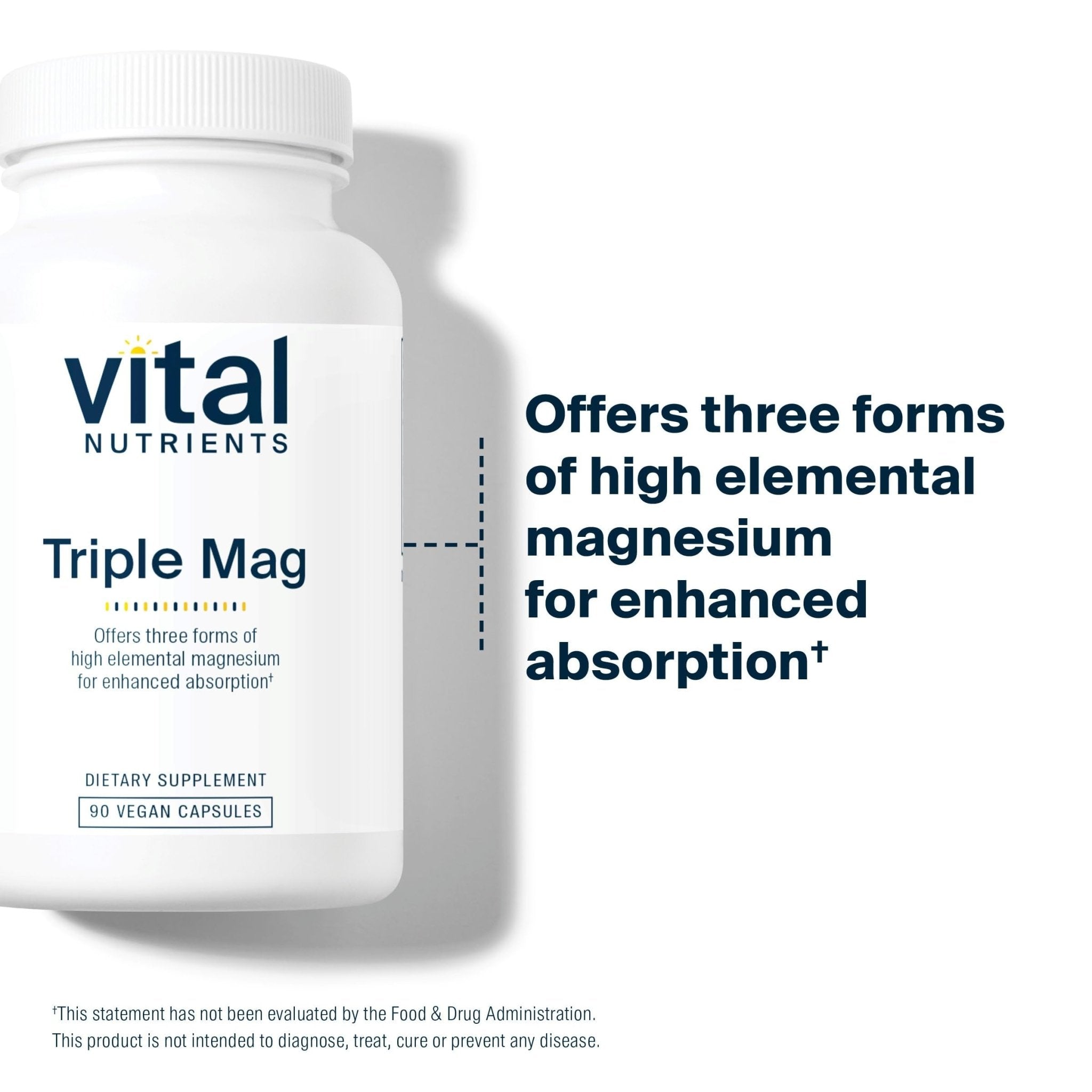 Vital Nutrients Triple Magnesium Complex Supplement | Vegan Magnesium Glycinate, Malate & Oxide 250mg | Easily Absorbed Magnesium Supplement for Stress, Muscle, Heart, Bone Support | 90 Capsules - TrustMedUSA