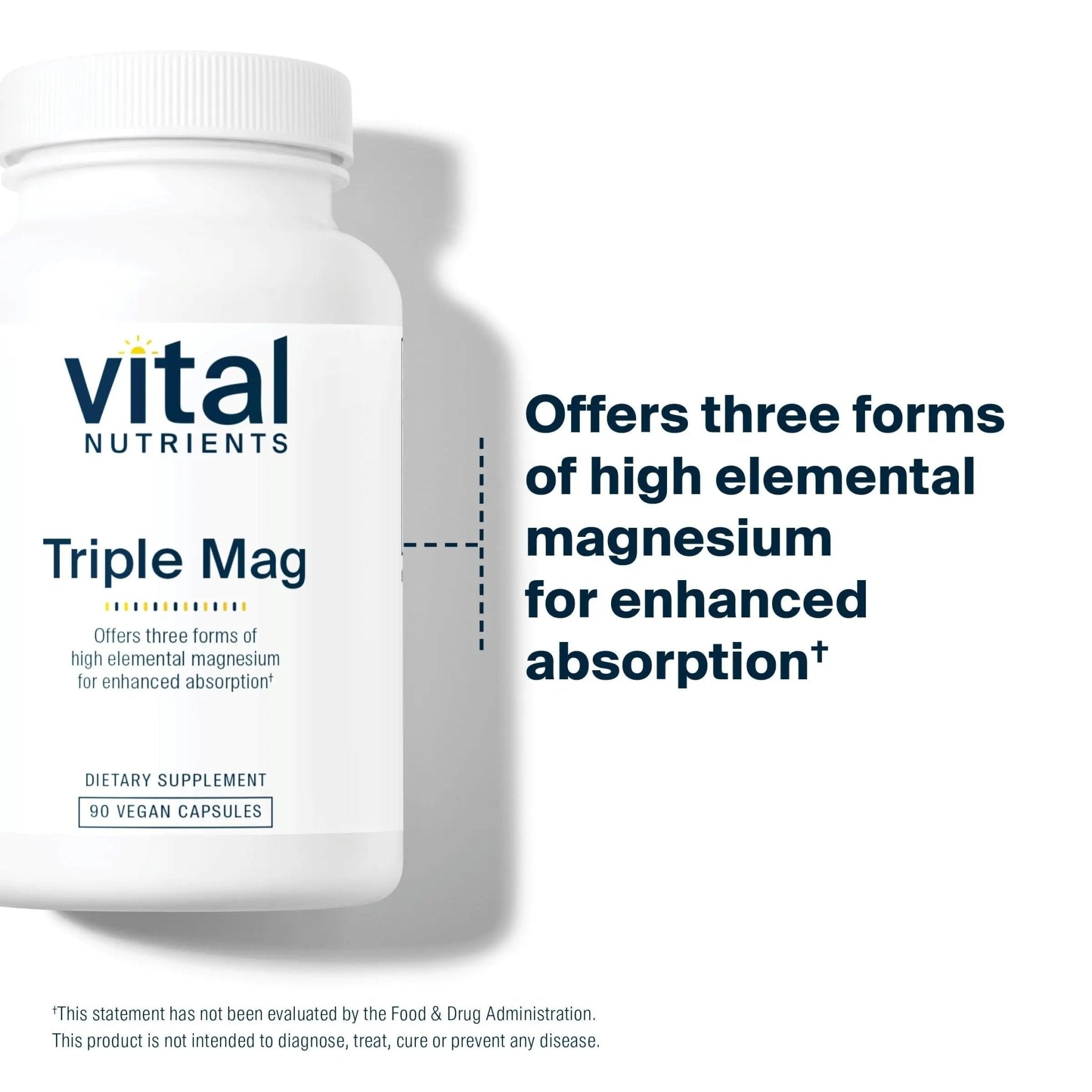 Vital Nutrients Triple Magnesium Complex Supplement | Vegan Magnesium Glycinate, Malate & Oxide 250mg | Easily Absorbed Magnesium Supplement for Stress, Muscle, Heart, Bone Support | 90 Capsules - TrustMedUSA