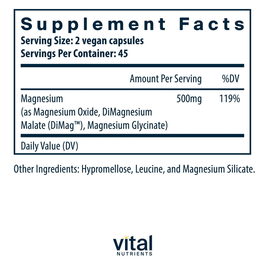 Vital Nutrients Triple Magnesium Complex Supplement | Vegan Magnesium Glycinate, Malate & Oxide 250mg | Easily Absorbed Magnesium Supplement for Stress, Muscle, Heart, Bone Support | 90 Capsules - TrustMedUSA
