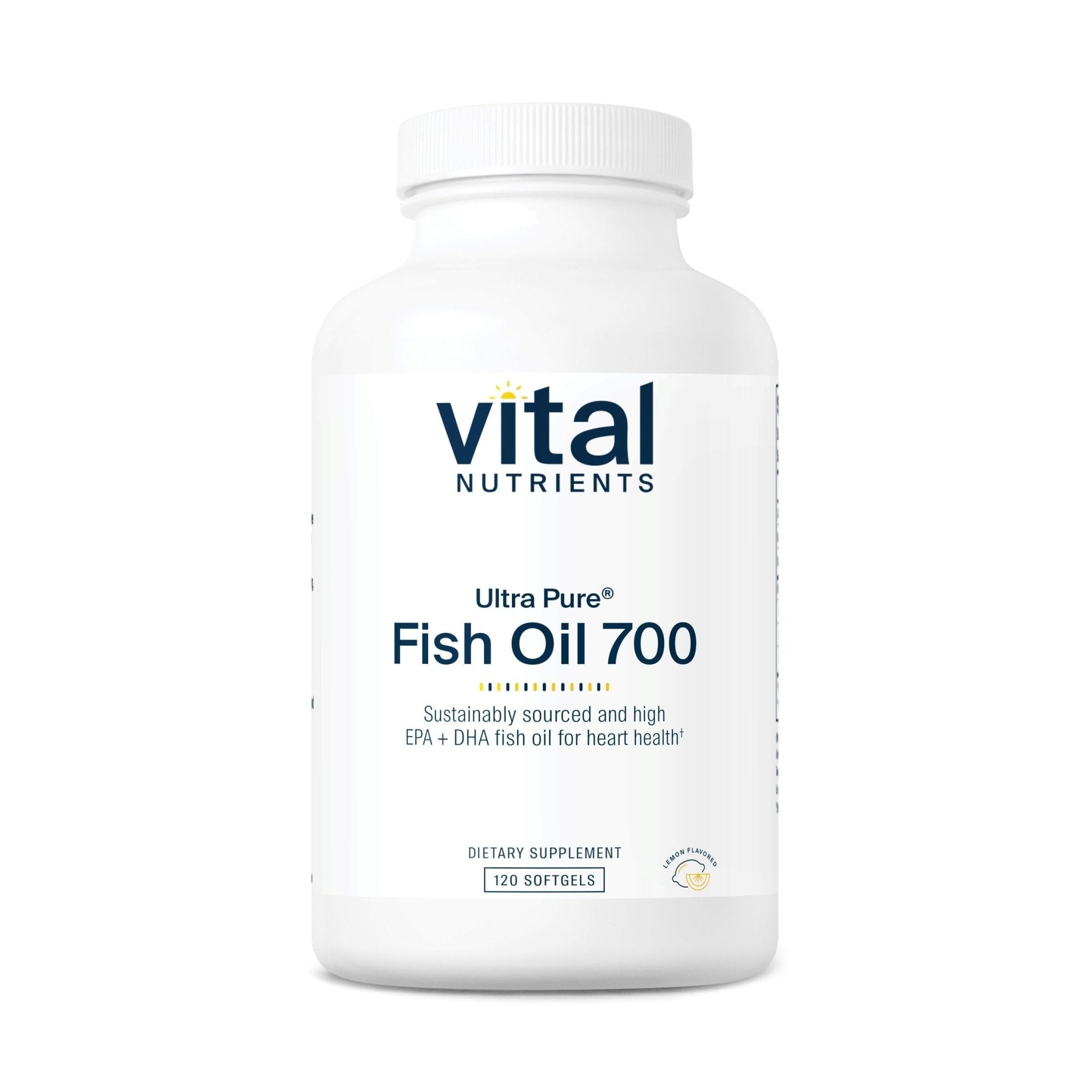 Vital Nutrients Ultra Pure Fish Oil 700 - Supports Heart, Brain, and Joint Health* - Sustainably Sourced High EPA & DHA Omega-3 Fatty Acid - Lemon Flavor - Gluten, Dairy & Soy Free - 120 Softgels - Maple Wellness Supplements
