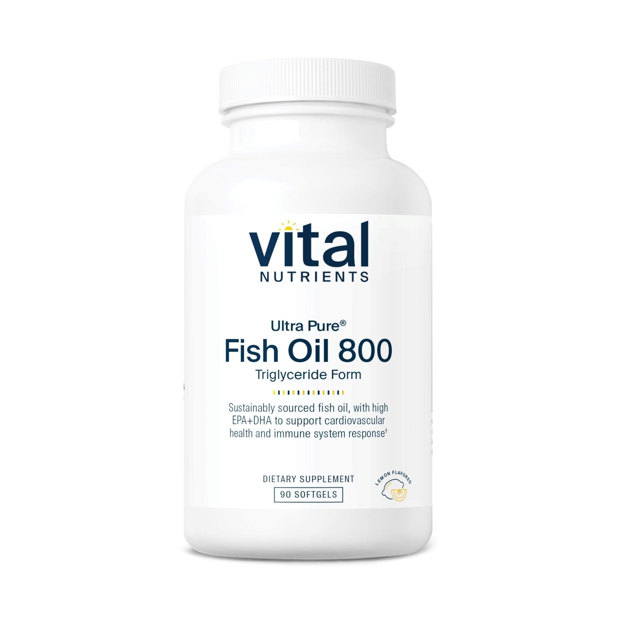 Vital Nutrients Ultra Pure® Fish Oil 800 Triglyceride Form - Heart, Brain, & Immune Health* - Sustainably Sourced High EPA & DHA Omega-3 Fatty Acid - Lemon Flavor - Gluten, Dairy, Soy Free - 90 Count - TrustMedUSA