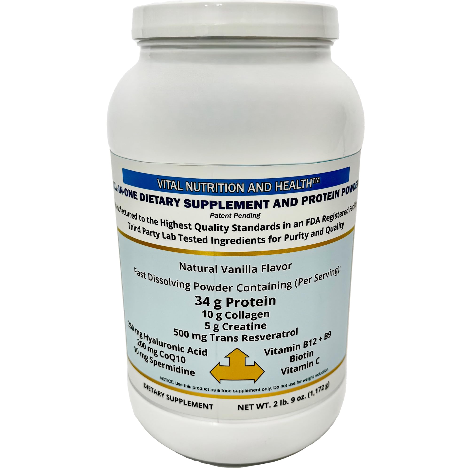 Vital Nutrition and Health All-in-One Powder: Protein, Collagen, Creatine, Resveratrol, Spermidine, Hyaluronic Acid, CoQ10 + Key Vitamins - TrustMedUSA