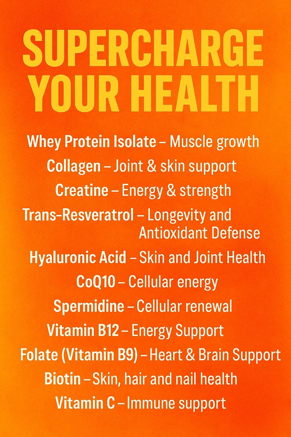 Vital Nutrition and Health All-in-One Powder: Protein, Collagen, Creatine, Resveratrol, Spermidine, Hyaluronic Acid, CoQ10 + Key Vitamins - TrustMedUSA