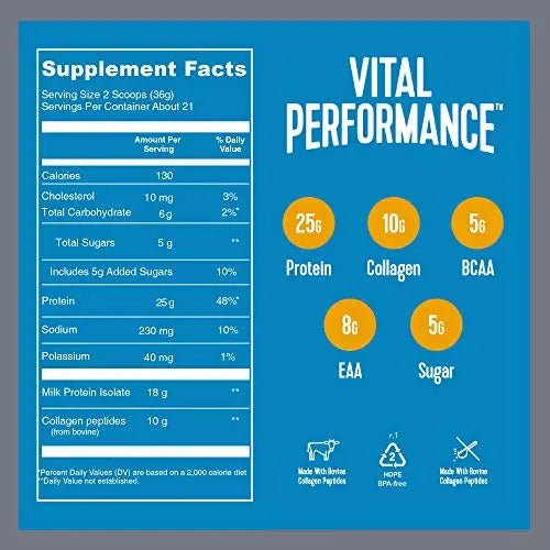 Vital Performance Protein Powder, 25g Lactose-Free Milk Protein Isolate Casein & Whey - TrustMedUSA