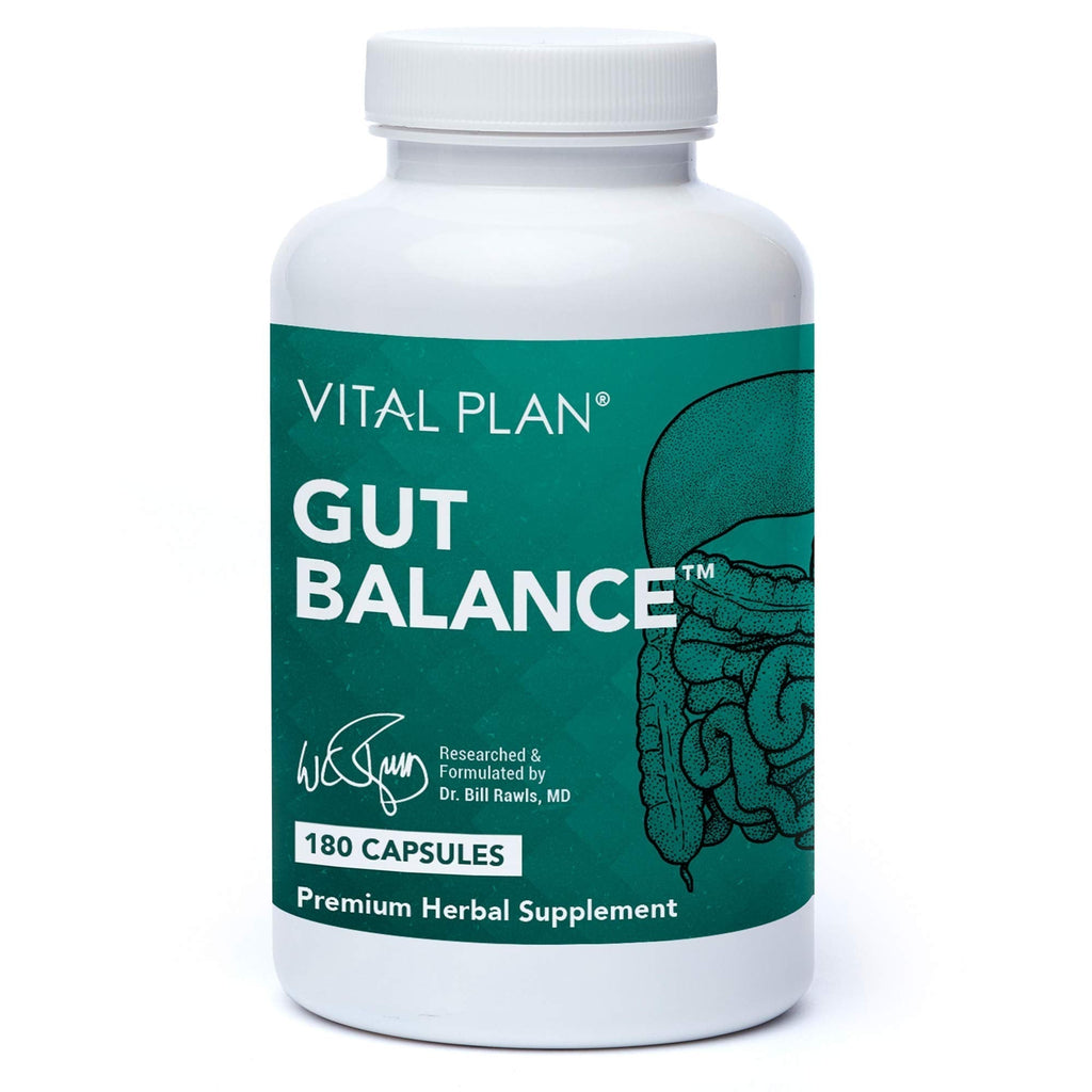 Vital Plan Gut Balance Supplement by Dr. Bill Rawls - Advanced Digestive Health Support Formula w/Clinical-Grade Slippery Elm Bark, Berberine & Dandelion Extract for Women & Men (180 Capsules) - TrustMedUSA