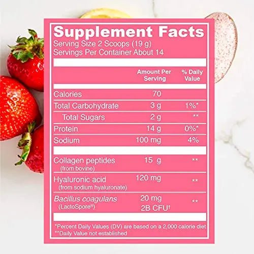 Vital Proteins Beauty Collagen (Strawberry Lemon, Canister) - 120mg of Hyaluronic Acid - TrustMedUSA