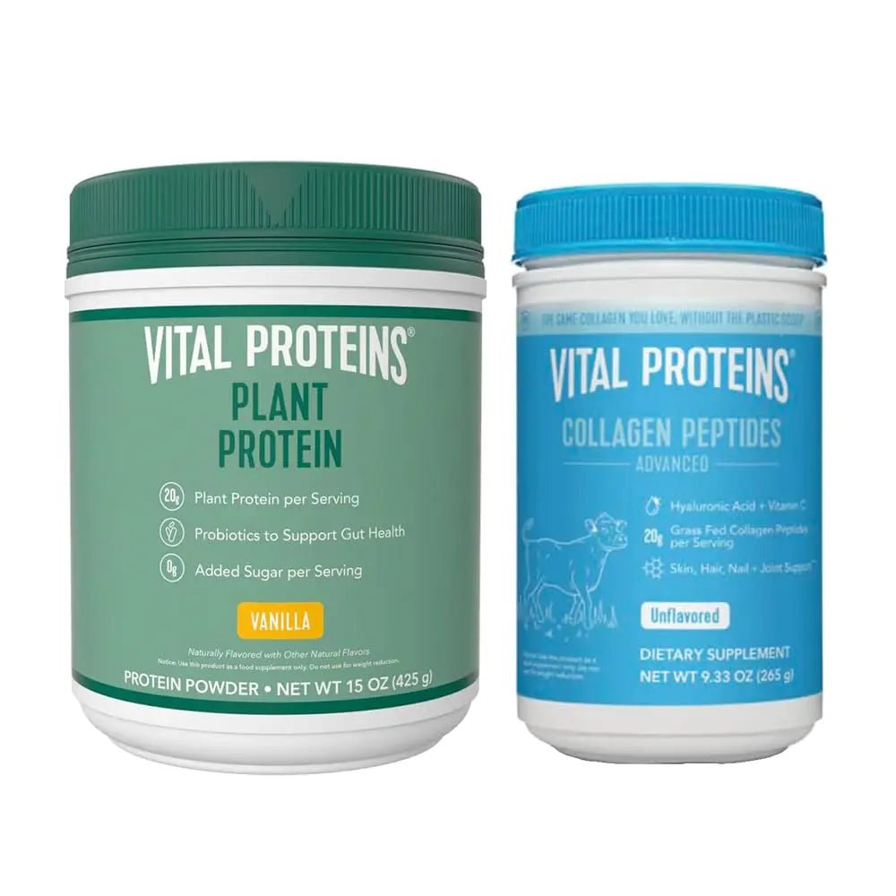Vital Proteins Collagen Peptides Powder, 9.33 oz Unflavored + 15 oz Vanilla Plant Protein - TrustMedUSA