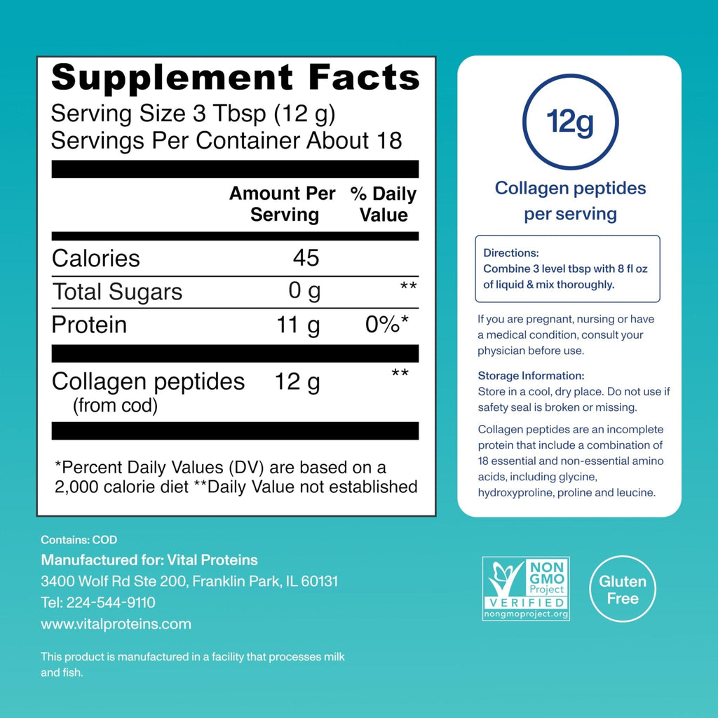 Vital Proteins Marine Collagen Peptides Powder Supplement for Skin Hair Nail Joint - Hydrolyzed Collagen - 12g per Serving - 7.8 oz Canister - Maple Wellness Supplements