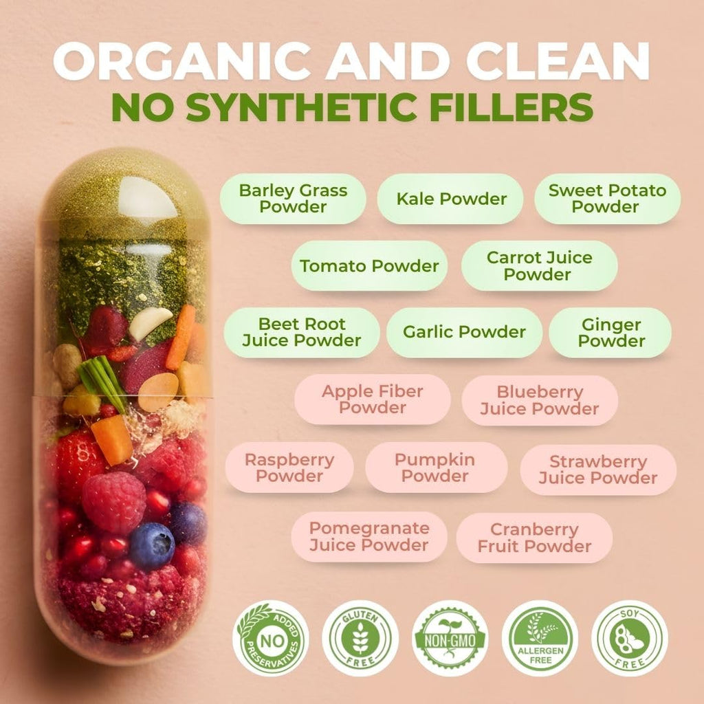 Vital Super Fruits & Veggies - Daily Superfood Capsules for Adults - Fruit & Vegetable Supplements to Boost Immunity & Energy - 2-in-1 Formula for Overall Wellness - TrustMedUSA