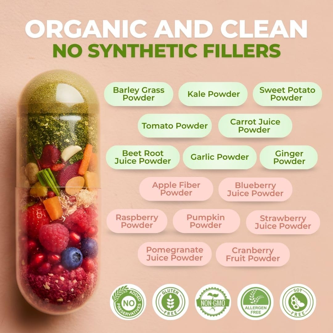Vital Super Fruits & Veggies - Daily Superfood Capsules for Adults - Fruit & Vegetable Supplements to Boost Immunity & Energy - 2-in-1 Formula for Overall Wellness - TrustMedUSA