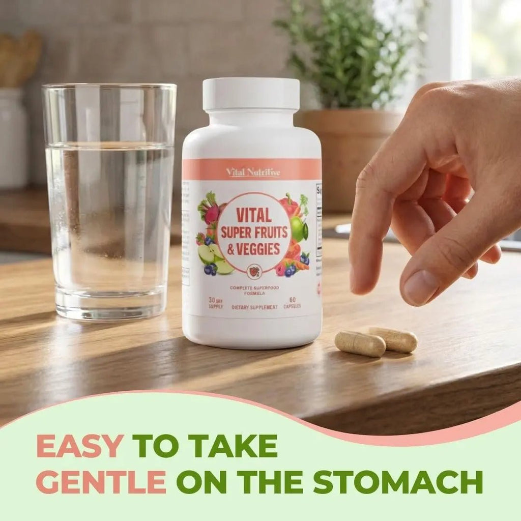 Vital Super Fruits & Veggies - Daily Superfood Capsules for Adults - Fruit & Vegetable Supplements to Boost Immunity & Energy - 2-in-1 Formula for Overall Wellness - TrustMedUSA
