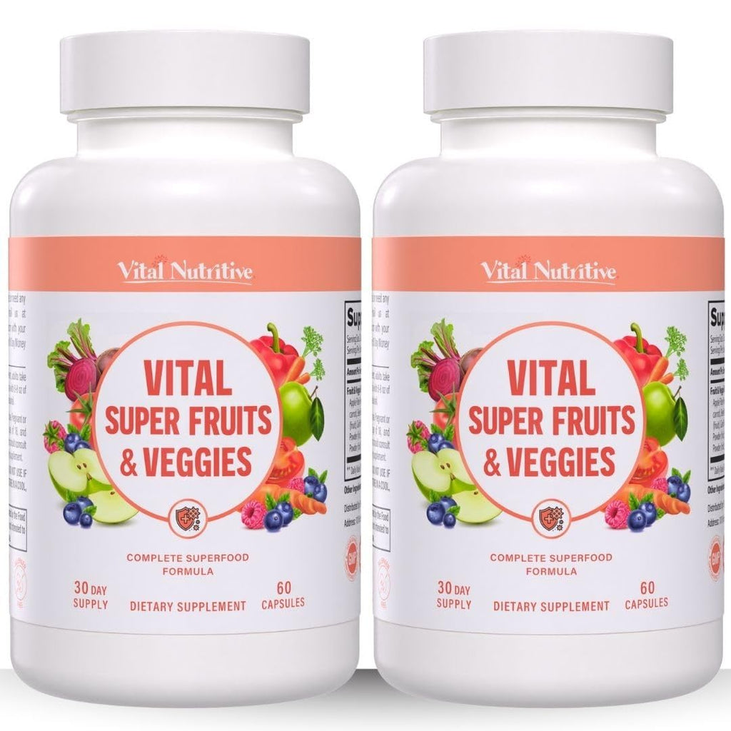 Vital Super Fruits & Veggies - Daily Superfood Capsules for Adults - Fruit & Vegetable Supplements to Boost Immunity & Energy - 2-in-1 Formula for Overall Wellness - TrustMedUSA