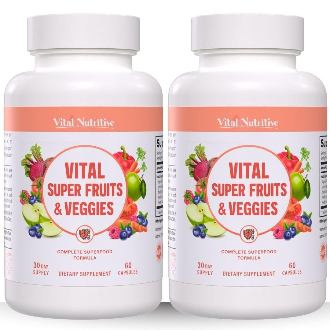 Vital Super Fruits & Veggies - Daily Superfood Capsules for Adults - Fruit & Vegetable Supplements to Boost Immunity & Energy - 2-in-1 Formula for Overall Wellness - TrustMedUSA