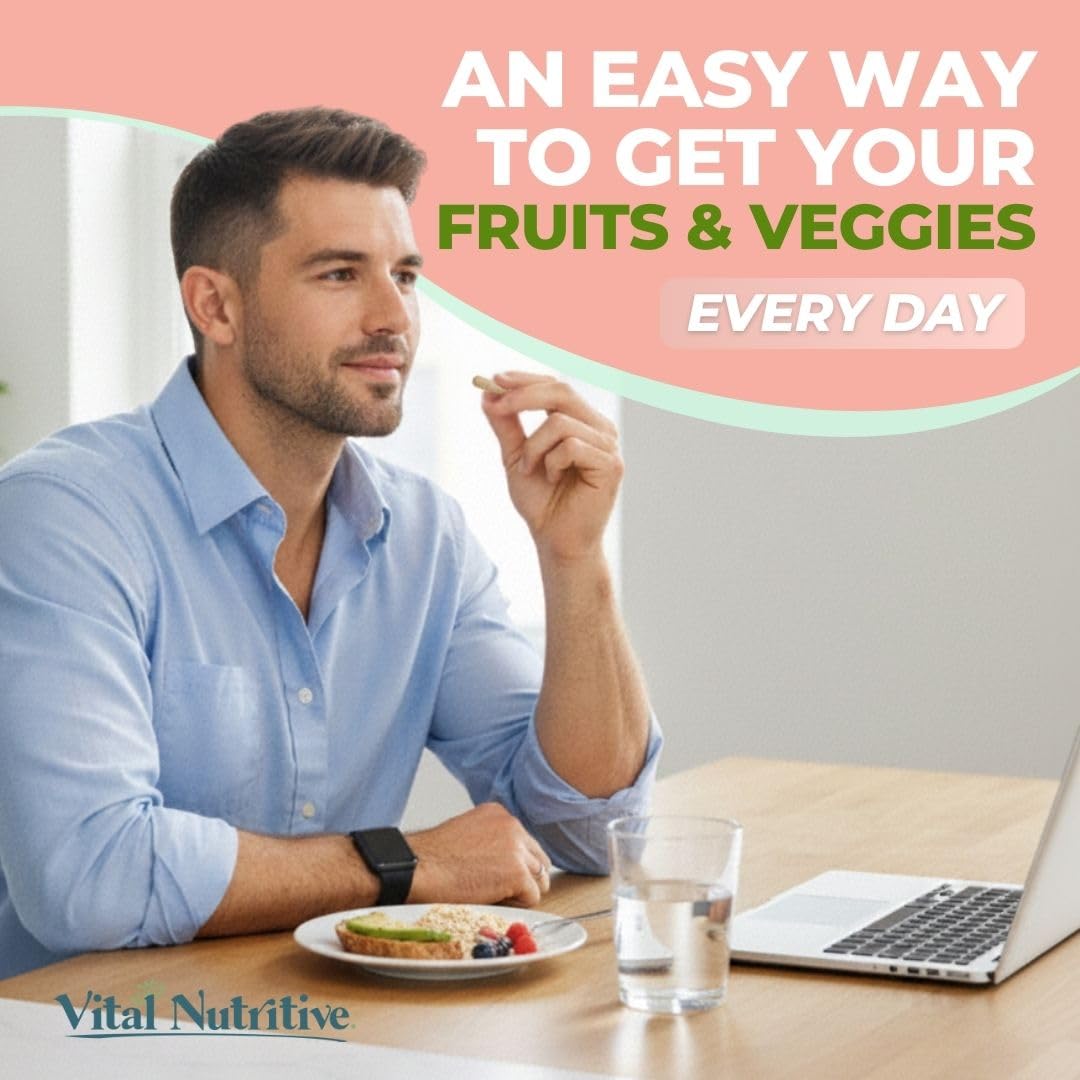 Vital Super Fruits & Veggies - Daily Superfood Capsules for Adults - Fruit & Vegetable Supplements to Boost Immunity & Energy - 2-in-1 Formula for Overall Wellness - TrustMedUSA