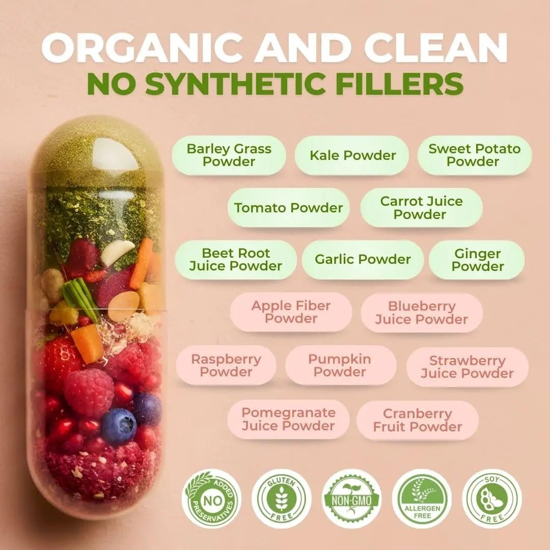 Vital Super Fruits & Veggies - Daily Superfood Capsules for Adults - Fruit & Vegetable Supplements to Boost Immunity & Energy - 2-in-1 Formula for Overall Wellness - TrustMedUSA