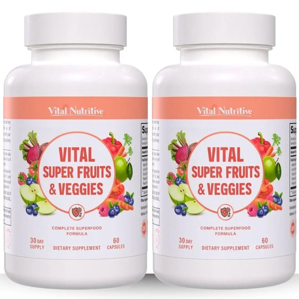 Vital Super Fruits & Veggies - Daily Superfood Capsules for Adults - Fruit & Vegetable Supplements to Boost Immunity & Energy - 2-in-1 Formula for Overall Wellness - TrustMedUSA