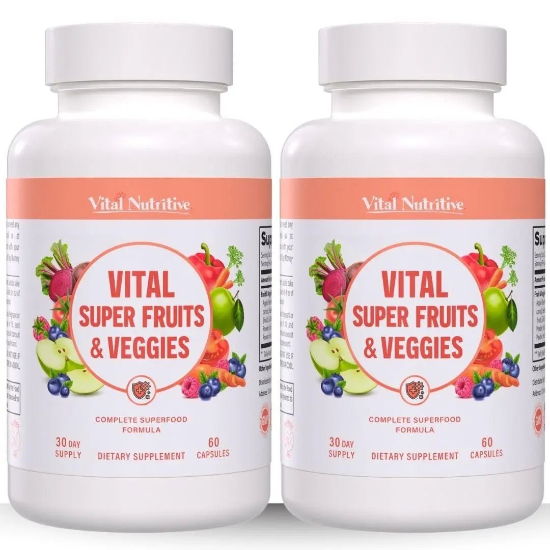 Vital Super Fruits & Veggies - Daily Superfood Capsules for Adults - Fruit & Vegetable Supplements to Boost Immunity & Energy - 2-in-1 Formula for Overall Wellness - TrustMedUSA