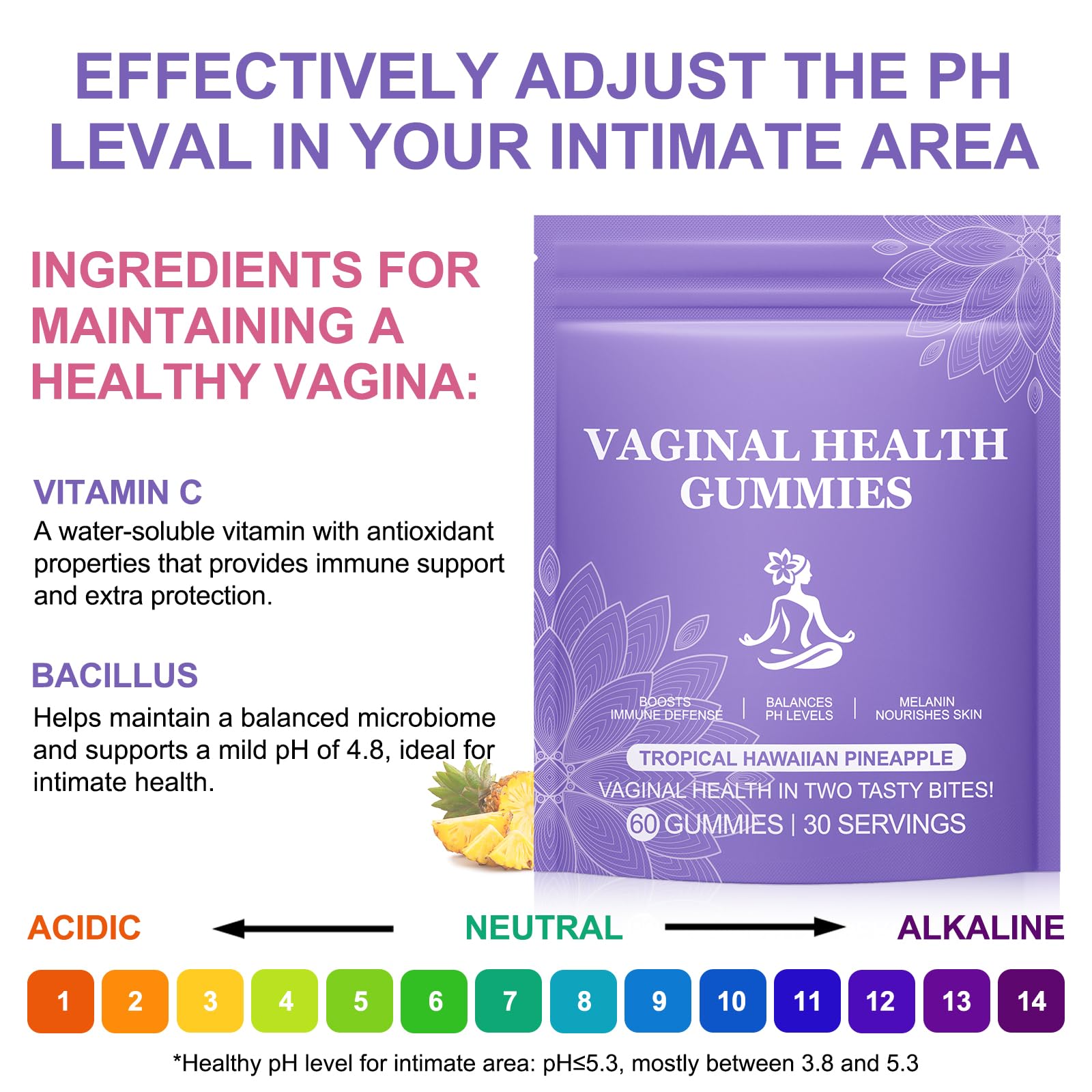 Vital Vaginal Probiotic Gummies for Women, 60PCS Feminine Balance Gummies, PH Balance,Immune Support, Vegan, Gluten-Free, Vaginal Probiotics Supplement, 60 Count - TrustMedUSA