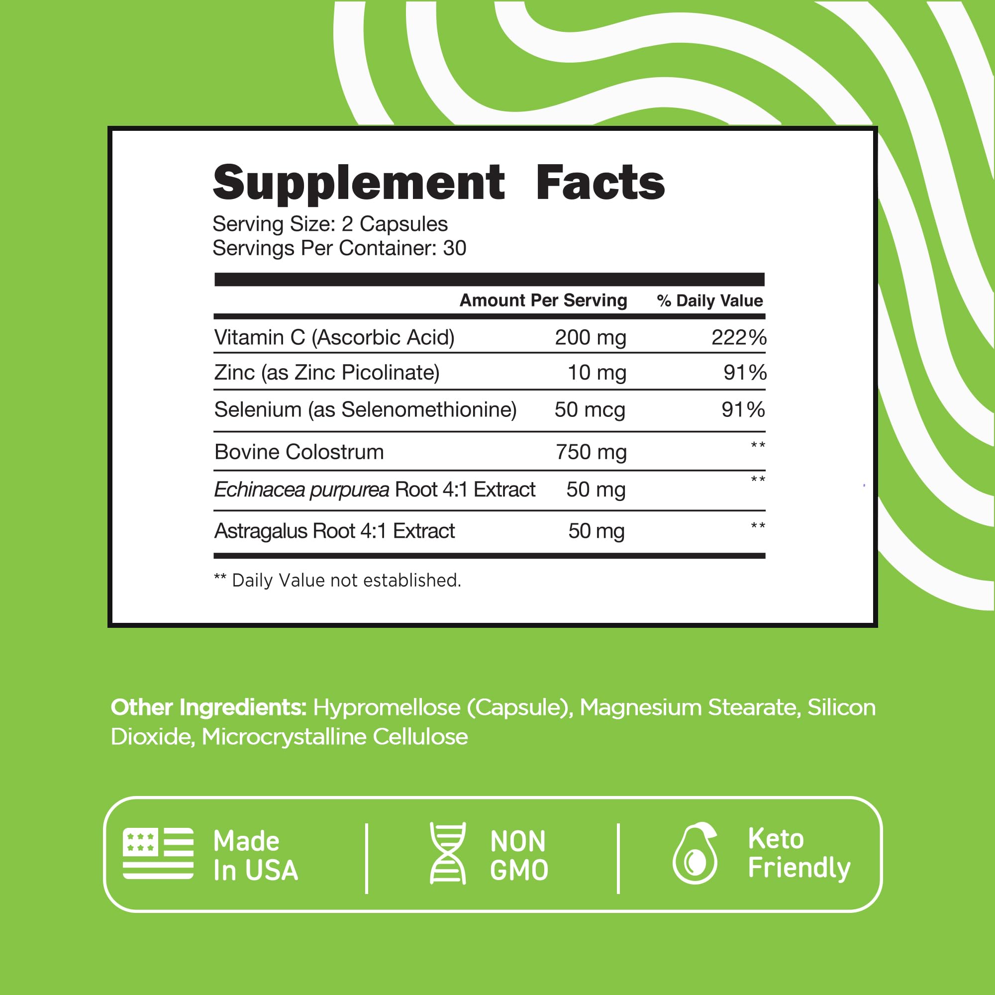 Vital Vitamins Colostrum Supplement - Vitamin C, Zinc, & Selenium - from First Milking - Standardized to Contain 10% IgG Immunoglobulins - Grass-Fed American Cows - 60 Capsules - TrustMedUSA