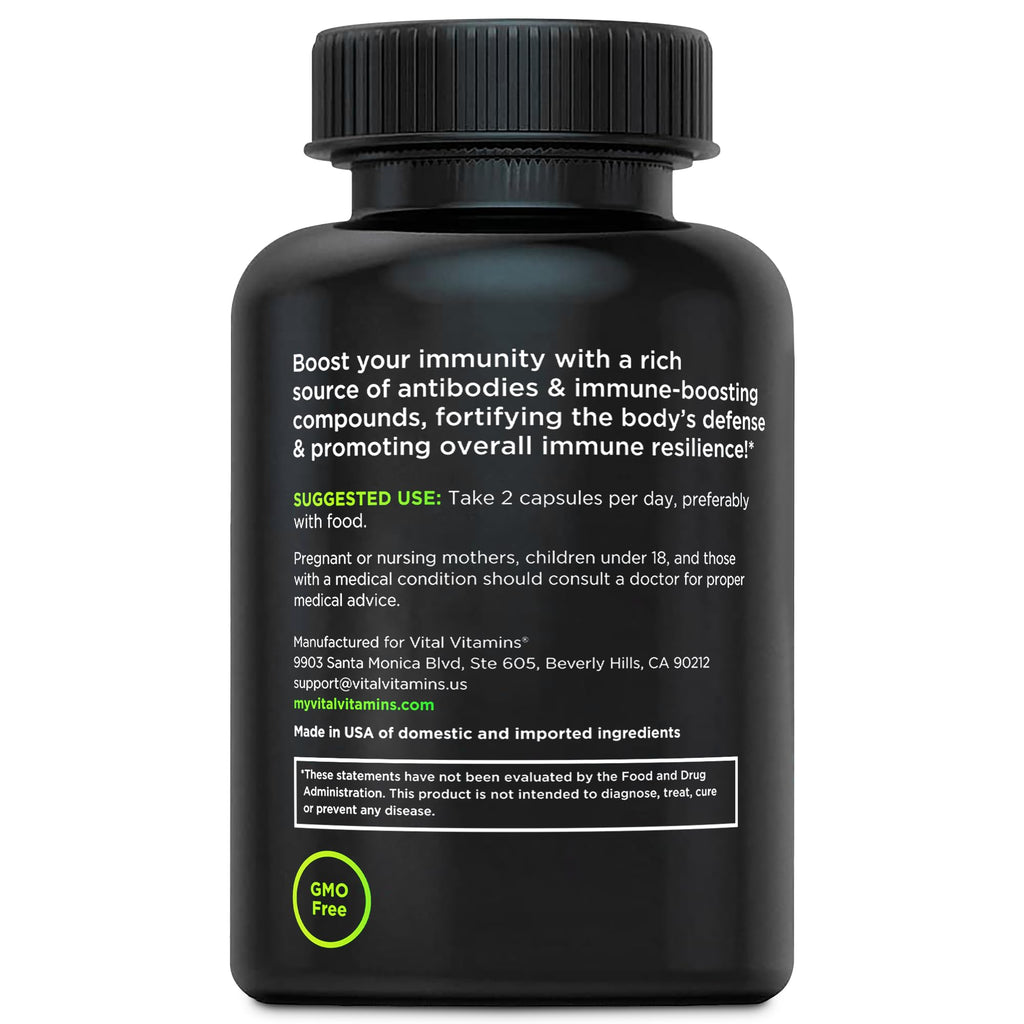 Vital Vitamins Colostrum Supplement - Vitamin C, Zinc, & Selenium - from First Milking - Standardized to Contain 10% IgG Immunoglobulins - Grass-Fed American Cows - 60 Capsules - TrustMedUSA