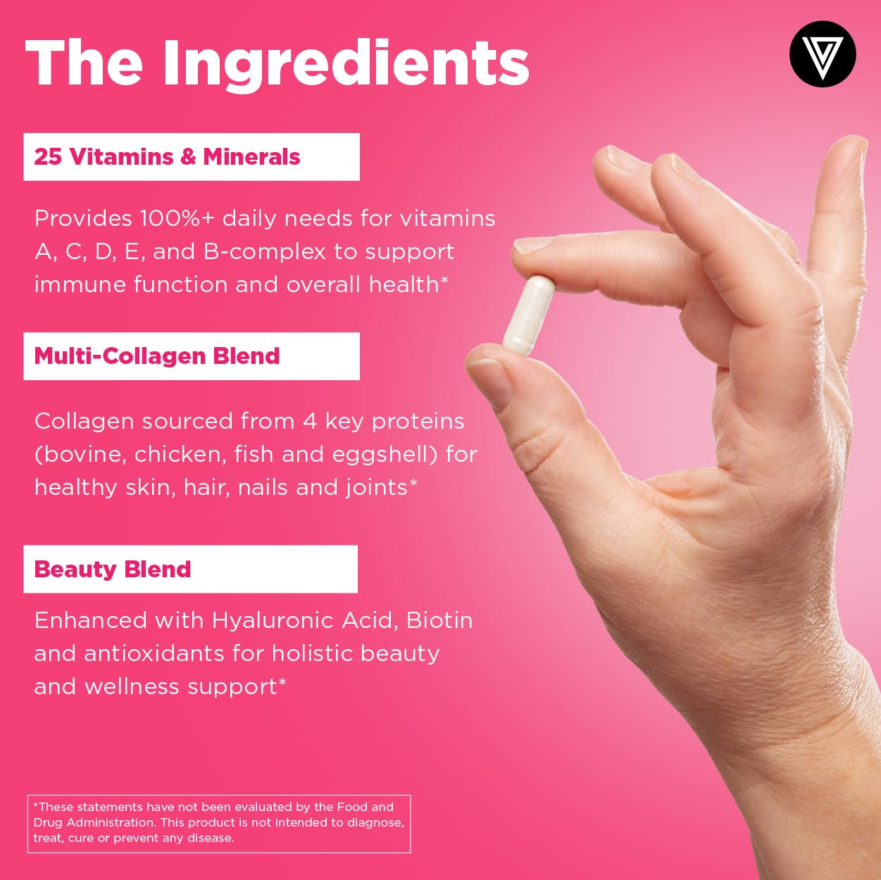 Vital Vitamins Women's Multivitamin Complex - Made with Multi-Collagen Blend, Hyaluronic Acid, & MSM - Beauty Multivitamins - with Vitamin A, C, E, B6, B12, D3-60 Capsules - TrustMedUSA