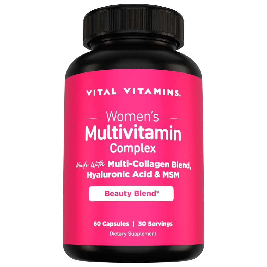 Vital Vitamins Women's Multivitamin Complex - Made with Multi-Collagen Blend, Hyaluronic Acid, & MSM - Beauty Multivitamins - with Vitamin A, C, E, B6, B12, D3-60 Capsules - TrustMedUSA