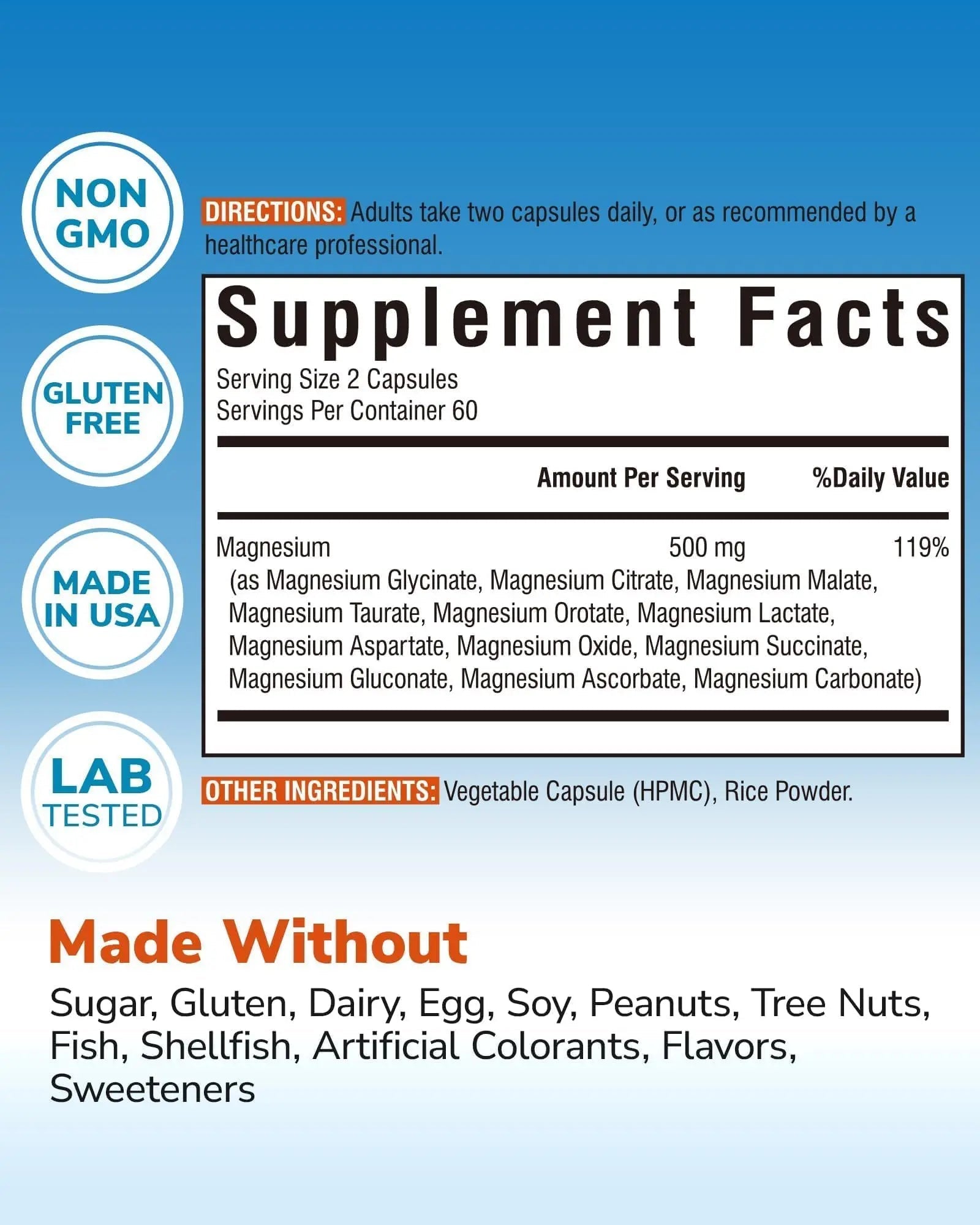 Vitalibre 12 in 1 Magnesium Complex Supplement 500mg | Max Absorption Chelated Magnesium Glycinate Citrate Malate & More for Bone, Nerve & Digestive Support | Non-GMO Vegan Capsules (120 Count) - TrustMedUSA