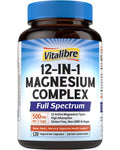 Vitalibre 12 in 1 Magnesium Complex Supplement 500mg | Max Absorption Chelated Magnesium Glycinate Citrate Malate & More for Bone, Nerve & Digestive Support | Non-GMO Vegan Capsules (120 Count) - TrustMedUSA