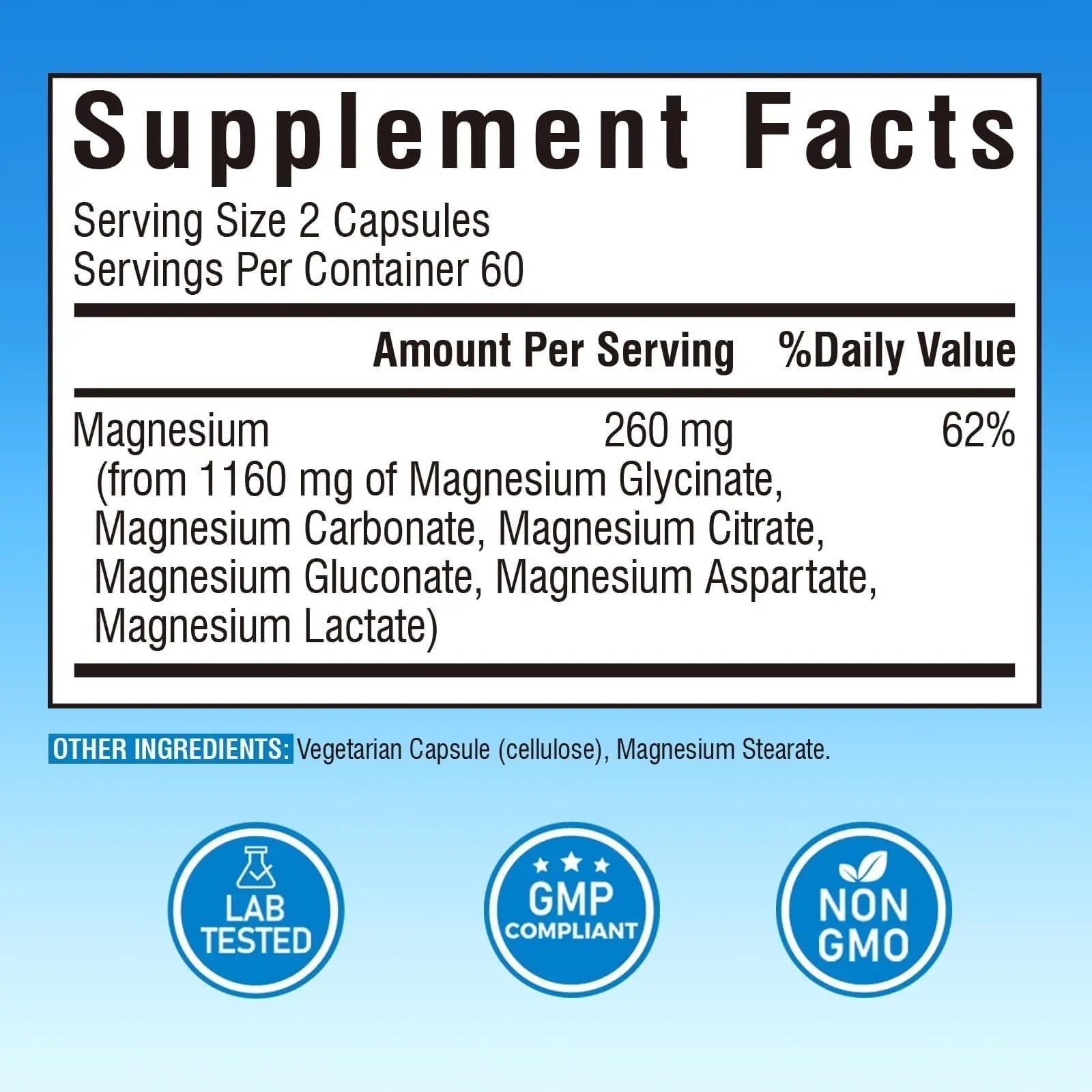 Vitalibre 6 in 1 Magnesium Complex for Women Men, 260mg Elemental Magnesium | Max Absorption | Chelated Magnesium Supplement for Bone, Relaxation & Nerves Support | Non-GMO, 120 Vegan Capsules - TrustMedUSA