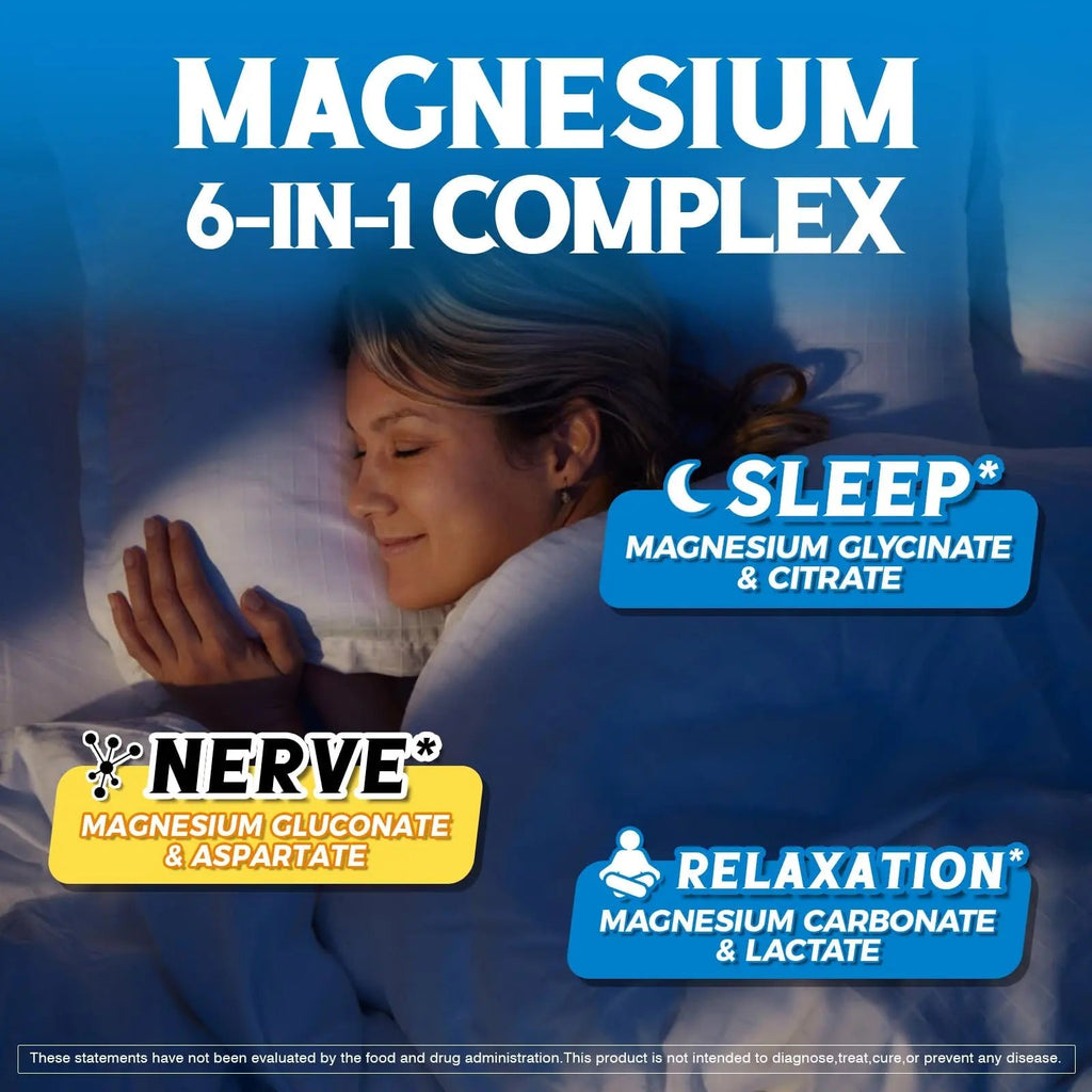Vitalibre 6 in 1 Magnesium Complex for Women Men, 260mg Elemental Magnesium | Max Absorption | Chelated Magnesium Supplement for Bone, Relaxation & Nerves Support | Non-GMO, 120 Vegan Capsules - TrustMedUSA