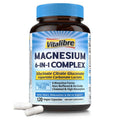 Vitalibre 6 in 1 Magnesium Complex for Women Men, 260mg Elemental Magnesium | Max Absorption | Chelated Magnesium Supplement for Bone, Relaxation & Nerves Support | Non-GMO, 120 Vegan Capsules - TrustMedUSA