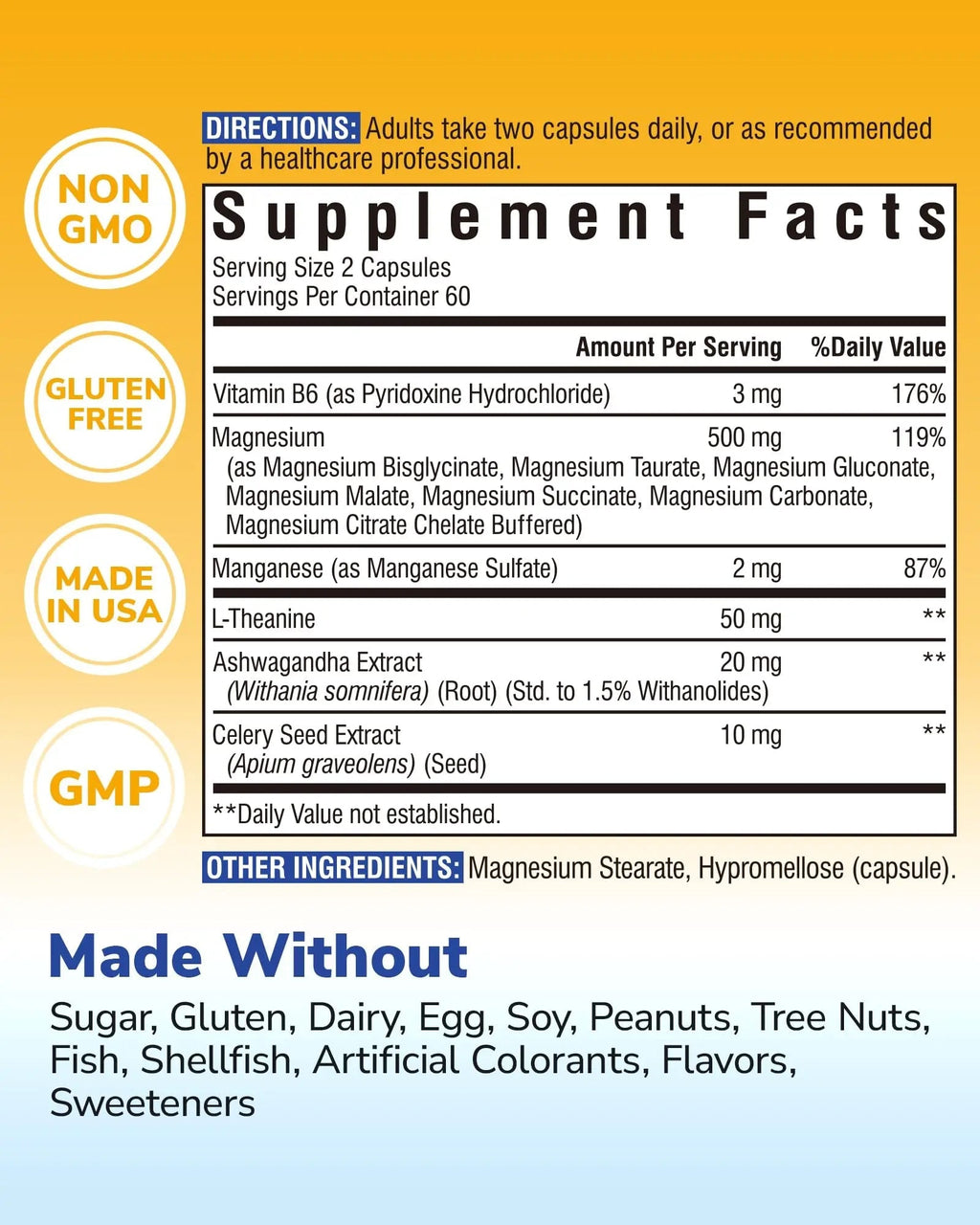 Vitalibre Magnesium Complex Supplement 500mg + Ashwagandha, L-Theanine, Vitamin B6 & Celery, High Absorption Magnesium Glycinate, Citrate, Malate, Sleep & Bone Support, 120 Vegan Capsules - TrustMedUSA
