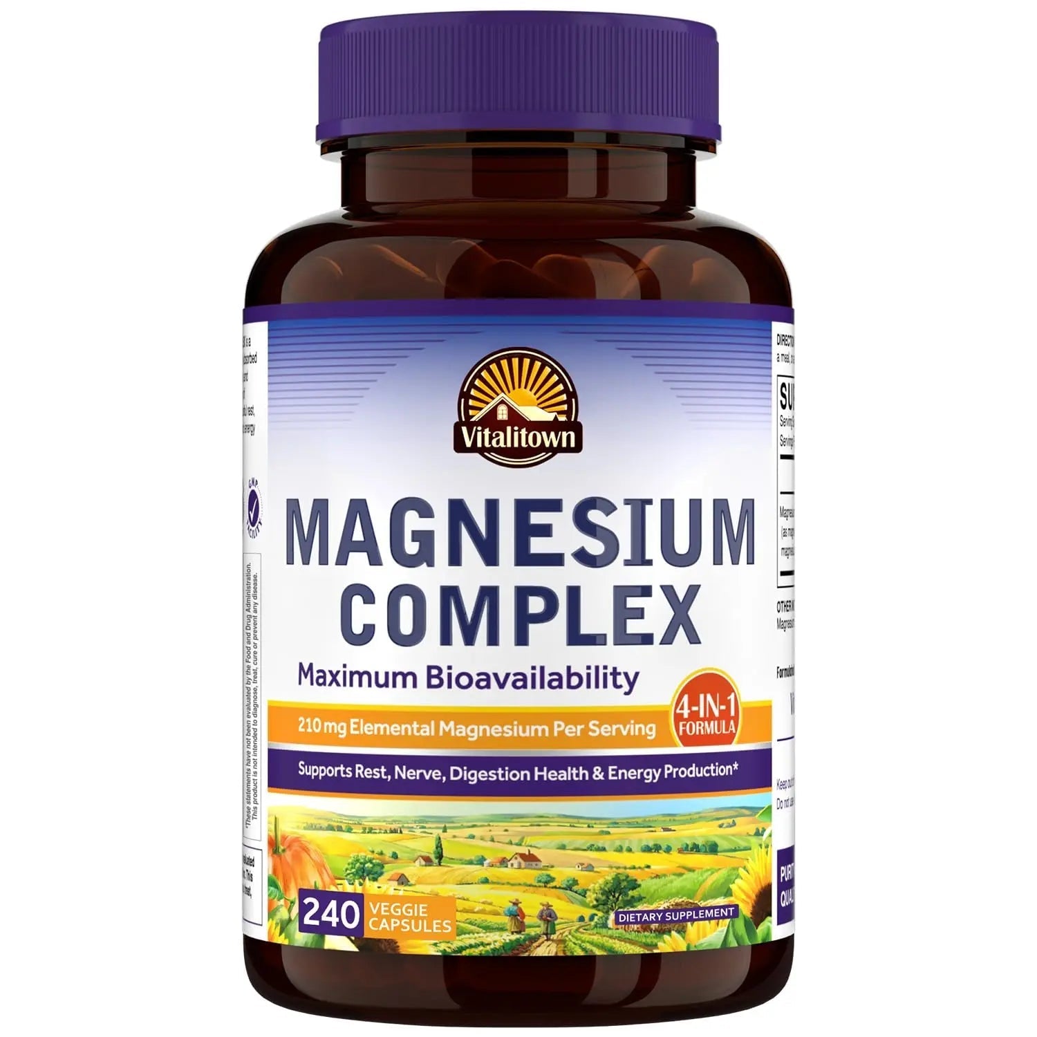 Vitalitown Magnesium Complex | Chelated Easily Absorbed Magnesium Glycinate Citrate Malate | Buffered | 210mg Elemental Mag | Sleep, Nerve, Digestion, Energy | Non-GMO 240 Veg Caps - TrustMedUSA