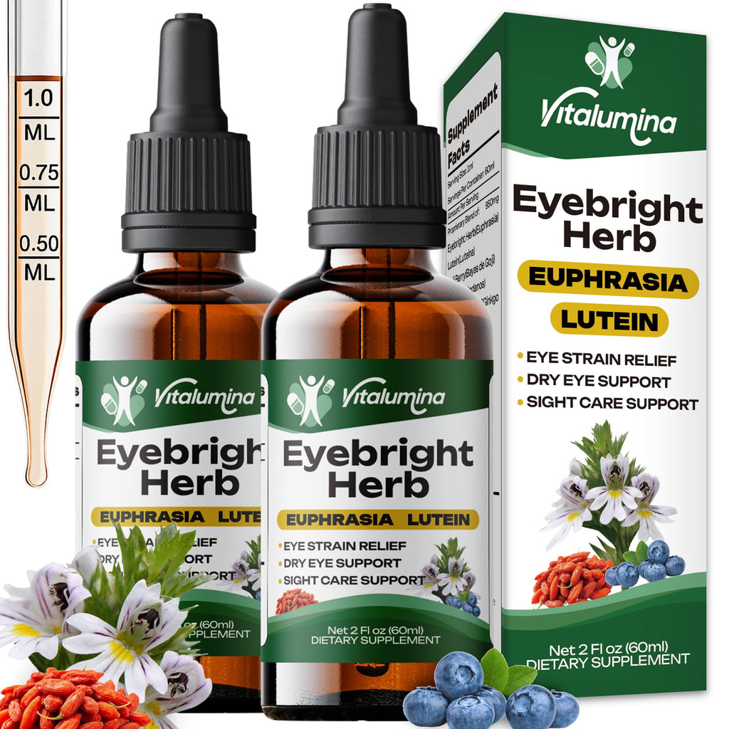Vitalumina Eyebright Herbal Liquid with Organic Euphrasia, Lutein, Bilberry, Blueberry & Goji – Plant-Based Vegan Supplement for Adults – 4 fl oz - TrustMedUSA