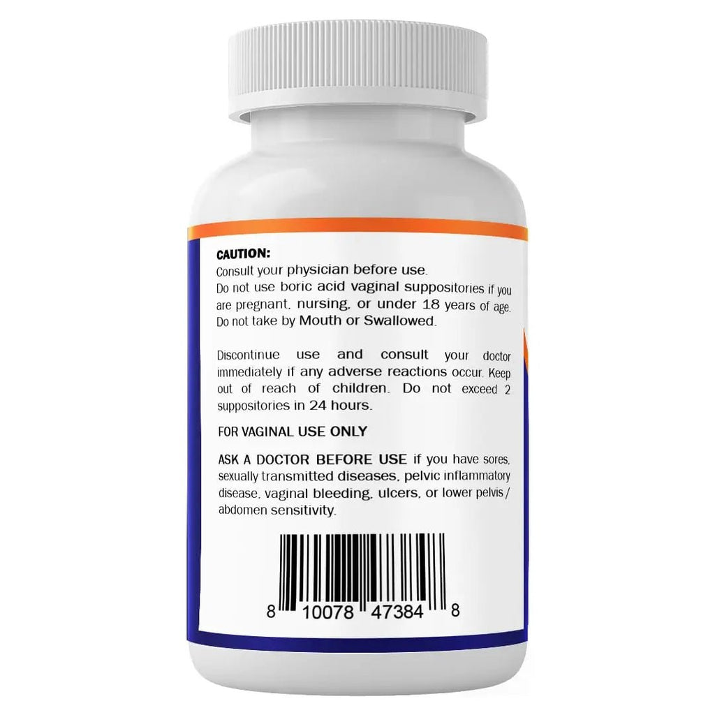 Vitamatic Boric Acid Vaginal Capsule Shell Suppositories 600 mg USP Grade Boric Acid in Vegetarian Capsule Shell - 60 Count - TrustMedUSA