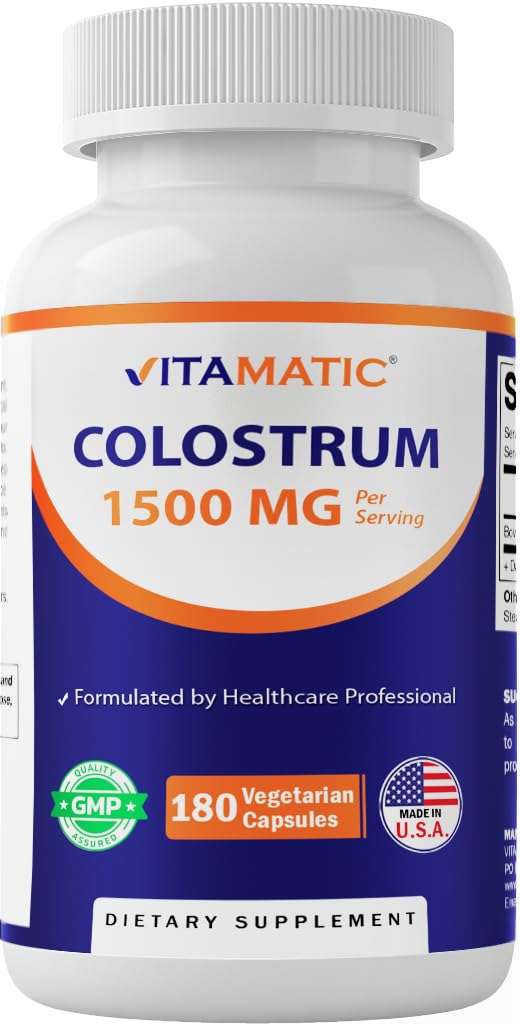 Vitamatic Bovine Colostrum 30% IgG Supplement 1500 mg per Serving - Supplement for Gut Health, Hair Growth, Beauty, Muscle Recovery, & Immune Support - 180 Veg Capsules - TrustMedUSA