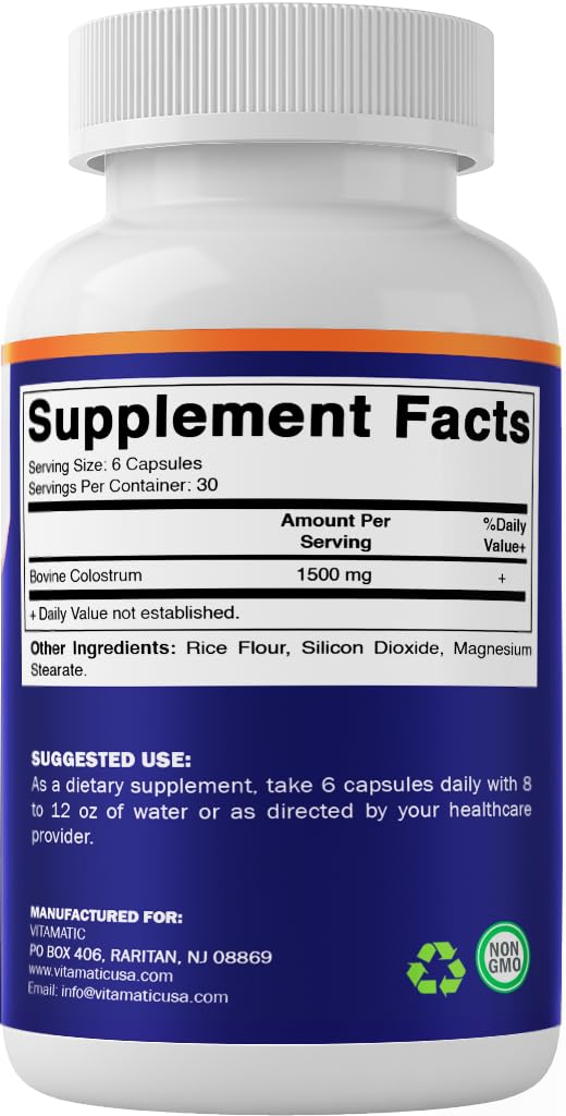 Vitamatic Bovine Colostrum 30% IgG Supplement 1500 mg per Serving - Supplement for Gut Health, Hair Growth, Beauty, Muscle Recovery, & Immune Support - 180 Veg Capsules - TrustMedUSA