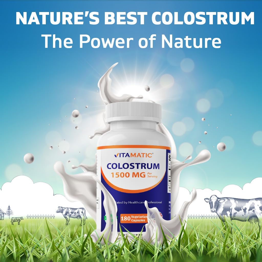 Vitamatic Bovine Colostrum 30% IgG Supplement 1500 mg per Serving - Supplement for Gut Health, Hair Growth, Beauty, Muscle Recovery, & Immune Support - 180 Veg Capsules - TrustMedUSA