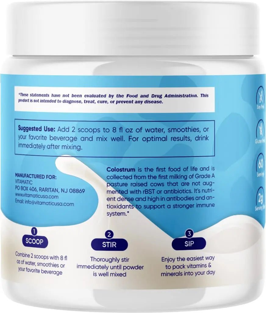 Vitamatic Bovine Colostrum Powder - 50% Highest IgG - Supplement for Gut Health - TrustMedUSA