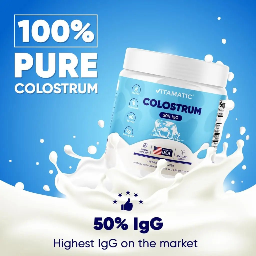 Vitamatic Bovine Colostrum Powder - 50% Highest IgG - Supplement for Gut Health - TrustMedUSA