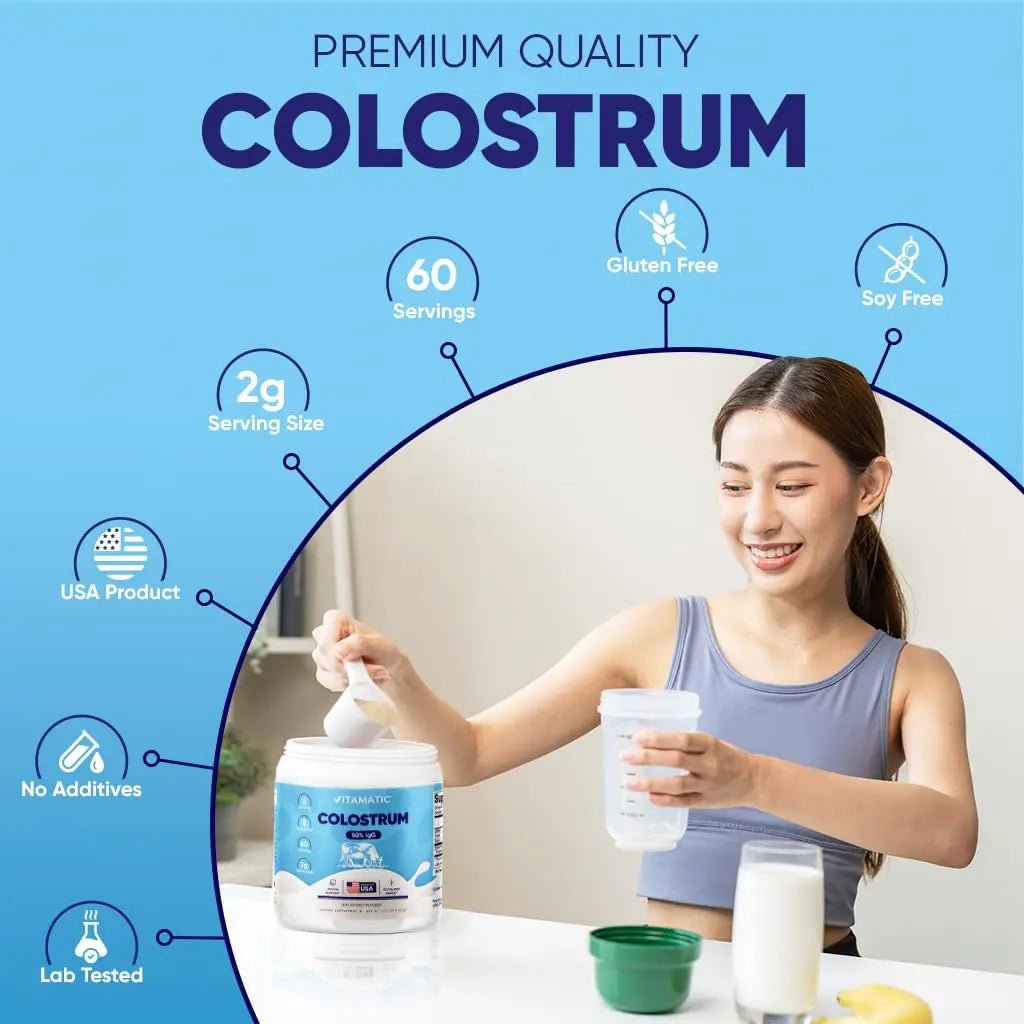 Vitamatic Bovine Colostrum Powder - 50% Highest IgG - Supplement for Gut Health - TrustMedUSA