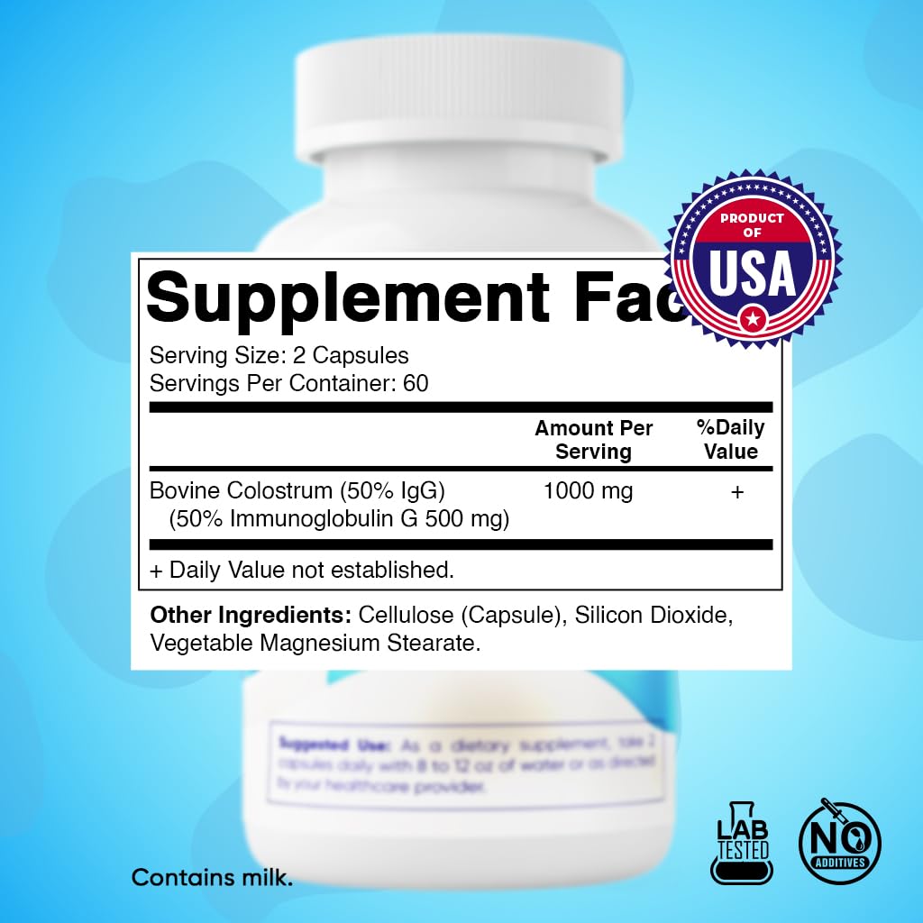 Vitamatic Bovine Colostrum Supplement 1000 mg per Serving - 50% Highest IgG - Supplement for Gut Health, Hair Growth, Beauty, Muscle Recovery, & Immune Support - 120 Capsules - TrustMedUSA