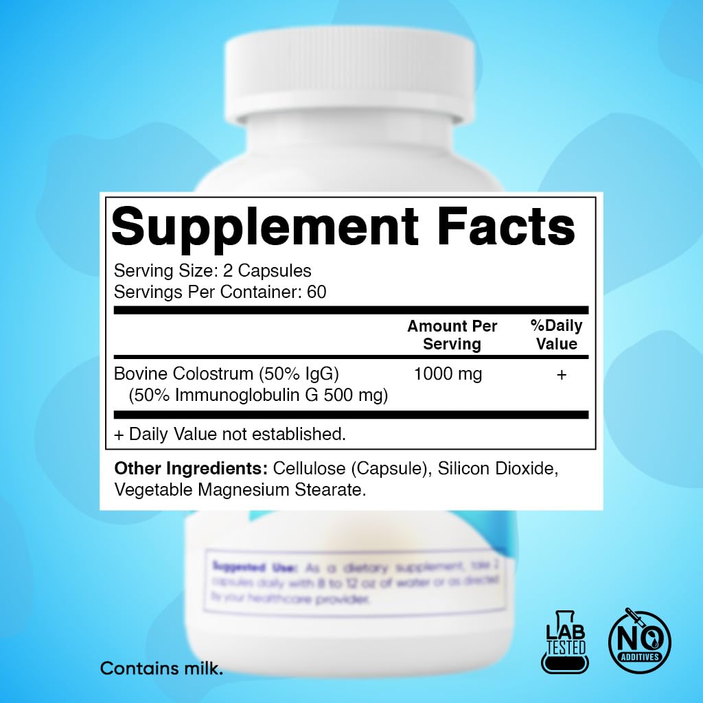 Vitamatic Bovine Colostrum Supplement 1000 mg per Serving - 50% Highest IgG - Supplement for Gut Health, Hair Growth, Beauty, Muscle Recovery, & Immune Support - 120 Capsules - 2 Pack - TrustMedUSA