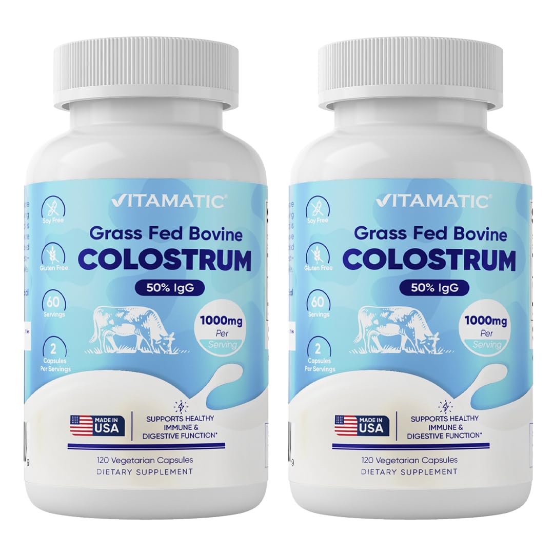 Vitamatic Bovine Colostrum Supplement 1000 mg per Serving - 50% Highest IgG - Supplement for Gut Health, Hair Growth, Beauty, Muscle Recovery, & Immune Support - 120 Capsules - 2 Pack - TrustMedUSA