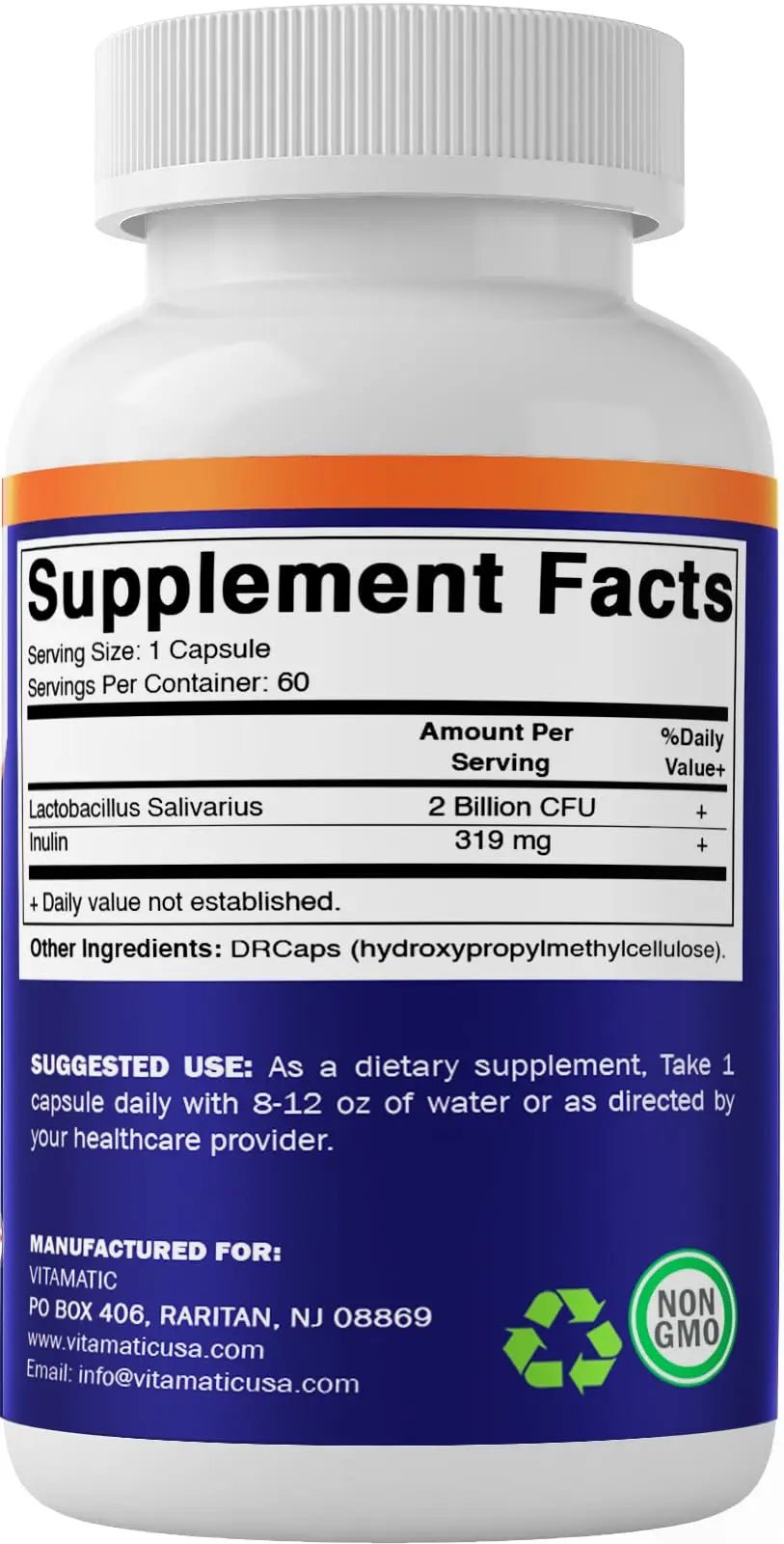 Vitamatic Lactobacillus Salivarius 2 Billion per DR Capsule - 60 Count - Digestive Support - TrustMedUSA