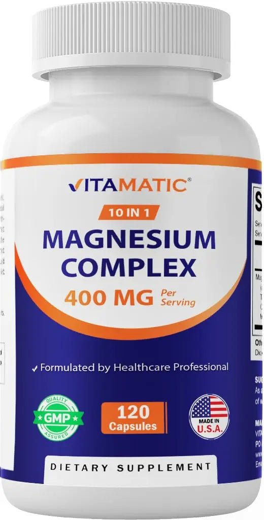 Vitamatic Magnesium Complex, 400mg Elemental MG (as Bisglycinate, Citrate, Taurate, Malate, Aspartate, Oxide, Gluconate, Lysinate Glycinate, Orotate, Succinate) – 120 Capsules - TrustMedUSA