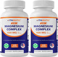 Vitamatic Magnesium Complex, 400mg Elemental MG (as Bisglycinate, Citrate, Taurate, Malate, Aspartate, Oxide, Gluconate, Lysinate Glycinate, Orotate, Succinate) - 120 Capsules per Pack - 2 Pack - TrustMedUSA